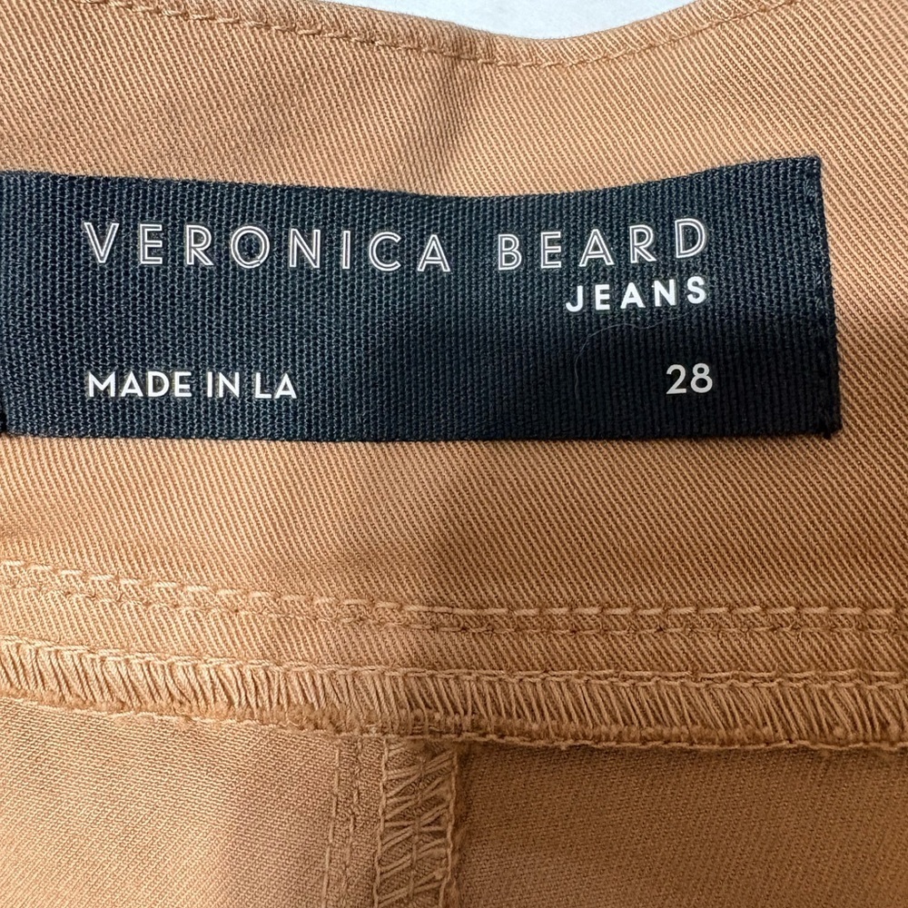 Veronica Beard Camel Color Straight Leg Jeans w Pleats Detail at Waist High Rise - Picture 6 of 16